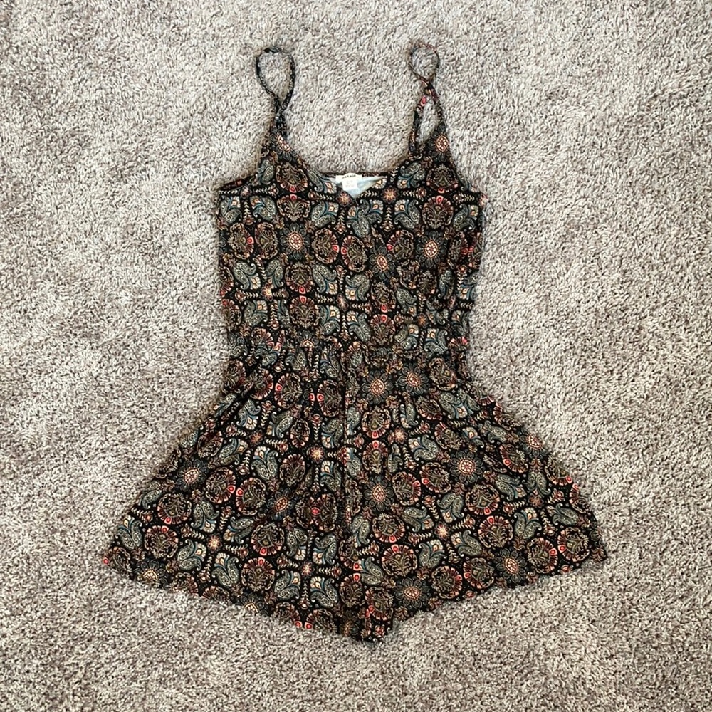 Flowy black colourful romper. Spaghetti straps